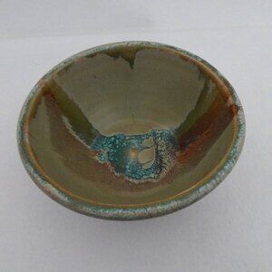Studio Art Pottery Terracotta Bowl Signed Pattern Nature/Abstract Style